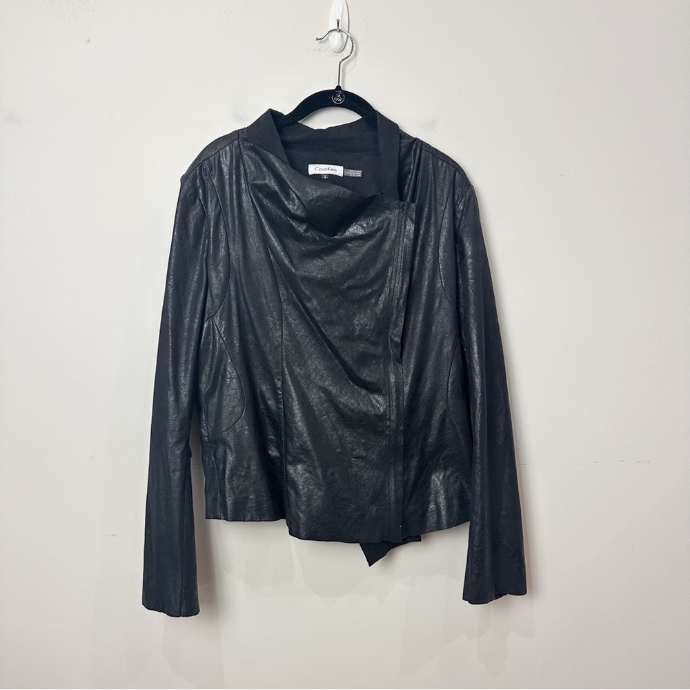 Calvin Klein Faux Leather Draped Zip Jacket Black